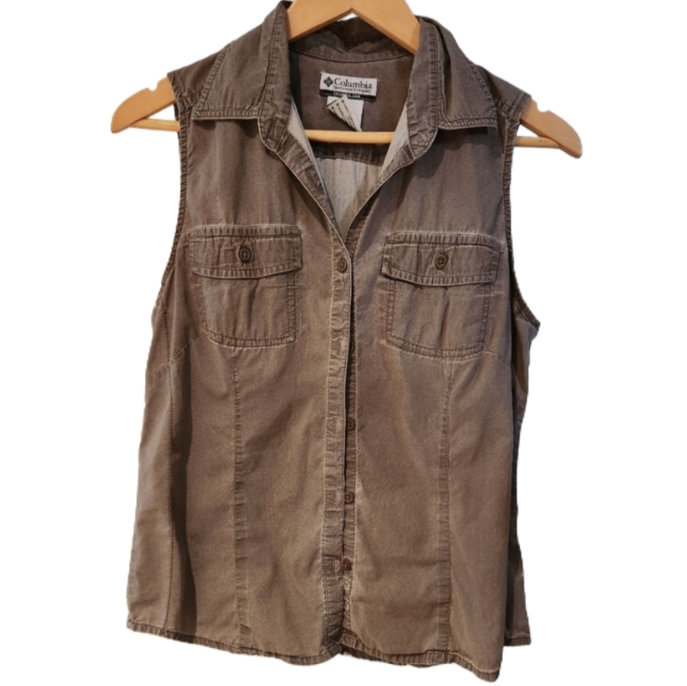 Columbia Med Brown Rustic Vintage Button Down Vest/shirt Cotton Blend